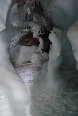 Ice cave in the Longyearbreen glacier on Svalbard