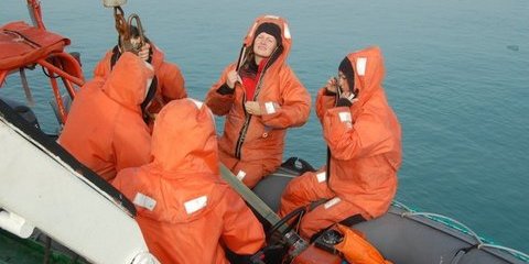 Students leaving the ship on a geology field-course